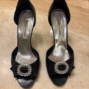 Manolo Blahnik Black Crystal Embellished Heels